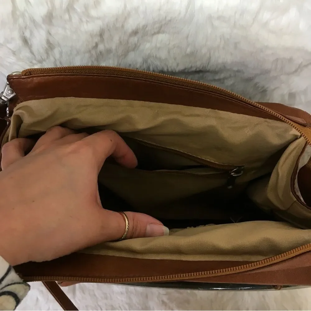 American Angel Womens Genuine Leather Wood Handle Shoulder Crossbody Bag Brown